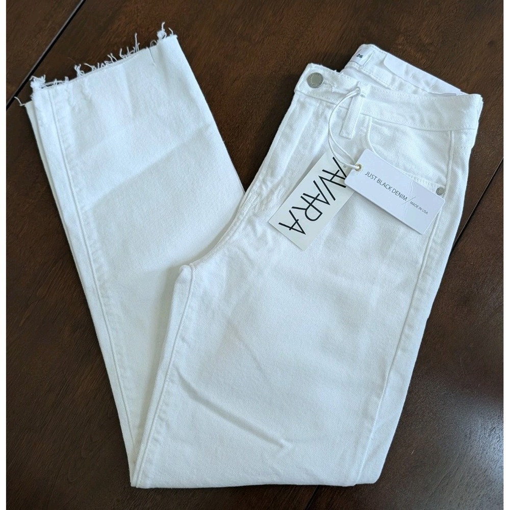 Just Black Denim High Rise Vintage Straight Jeans Womens 26 NWT White Raw Hem